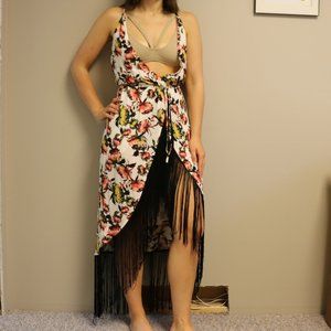 LIRA High-low dress in floral print with fringe